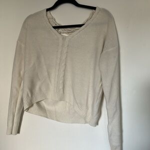 Cream Sweater with Lace-Up Detail